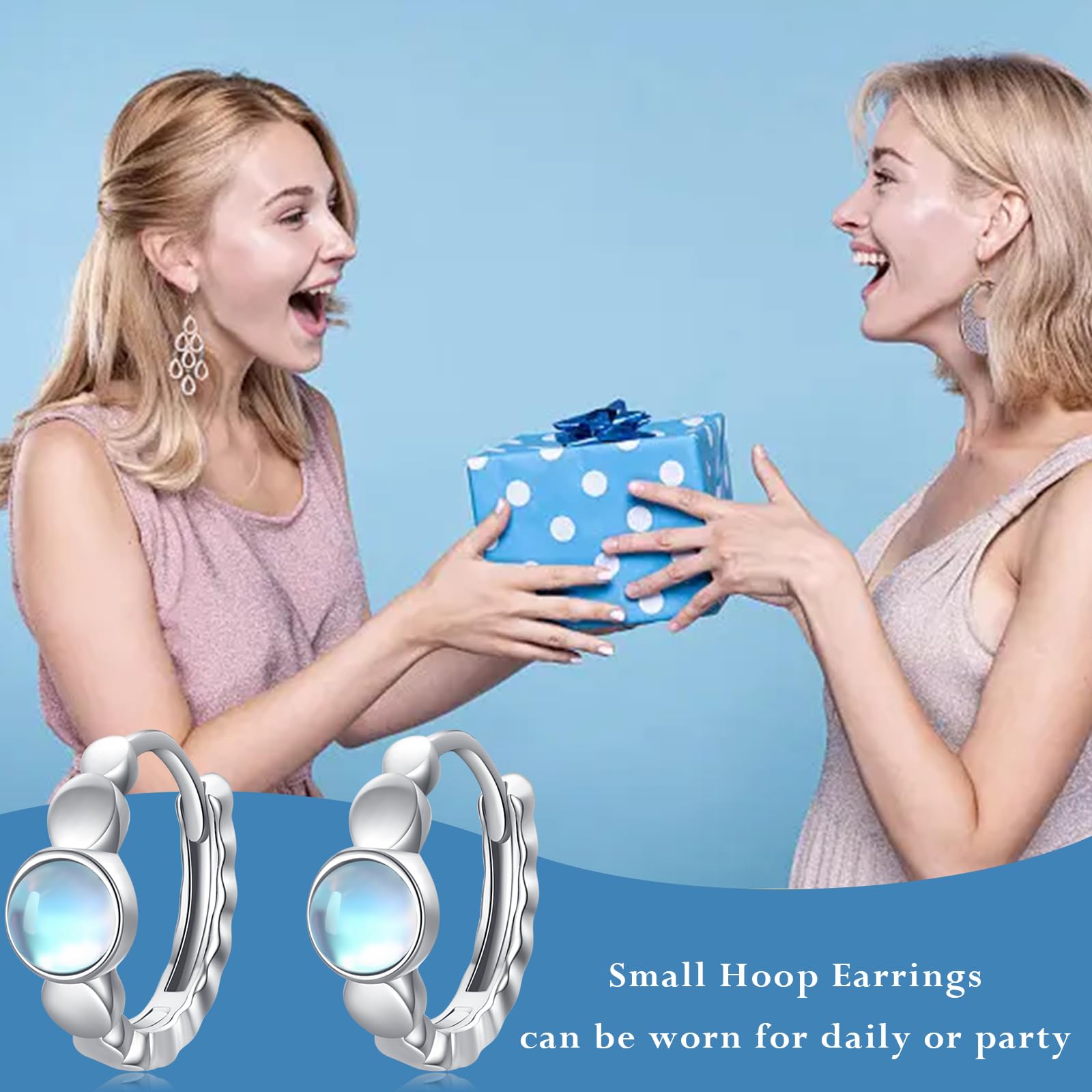 10mm Moonstone Hoop Earrings - 925 Sterling Silver Hypoallergenic Huggie Earrings for Sensitive Ears | Minimalist Moonstone Jewelry Gift for Women | Perfect for Everyday Wear, Office & Special Occasions