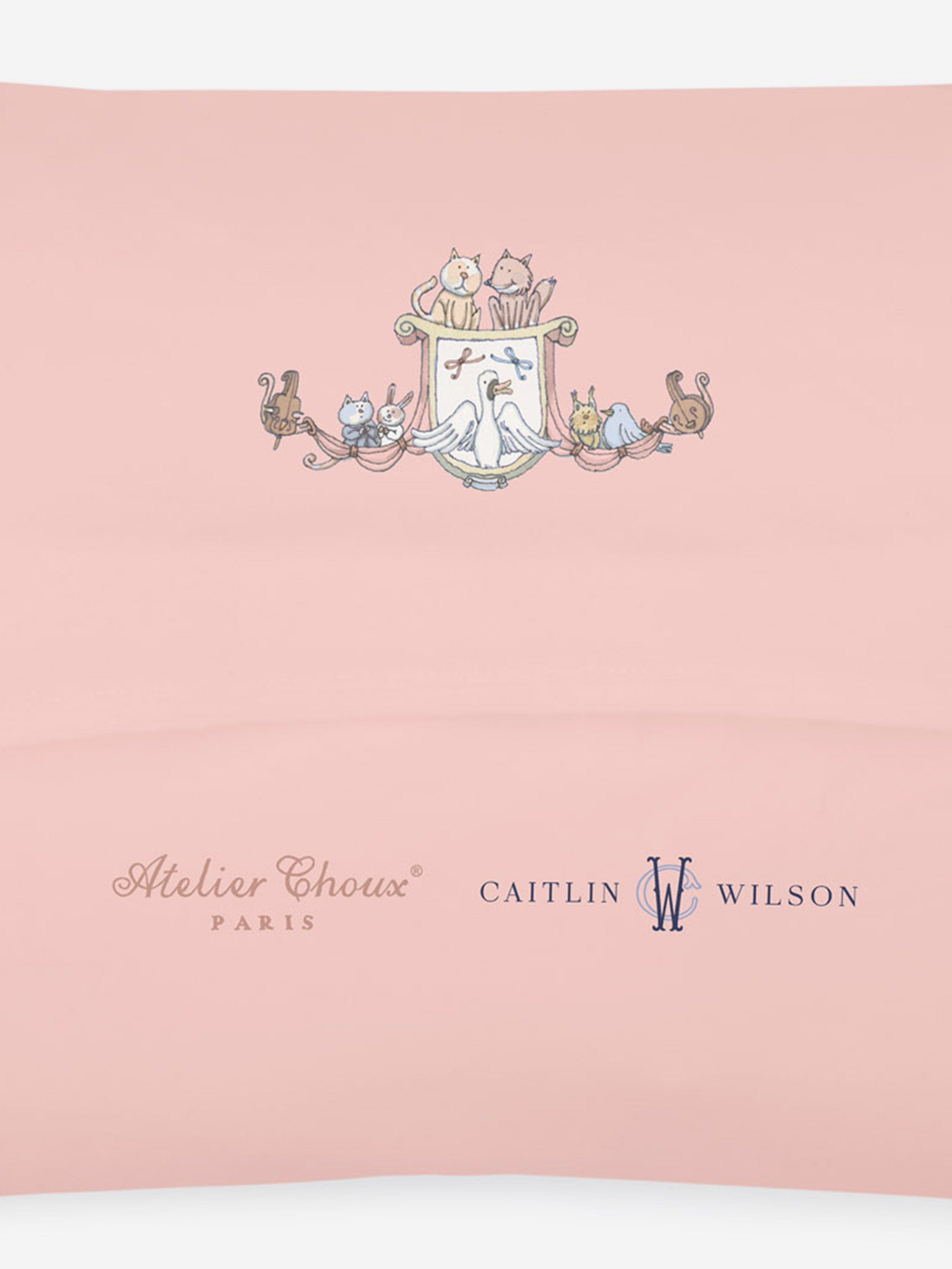 Atelier Choux & Caitlin Wilson Pink Satin Toile De Jouy Cushion Cover for Baby Girls - 40cm x 30cm - Perfect for Nursery Decor, Baby Showers & Gift Giving
