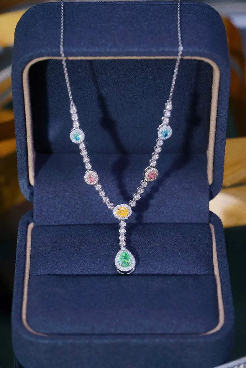 18K White Gold Diamond Necklace for Women - Romantic Rainbow Style with Real Natural Color Diamonds | High Engagement Jewelry Gift for Anniversary, Wedding & Special Occasions