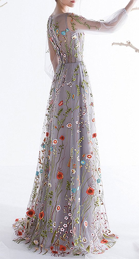Honeydress Women's Floral Embroidered Long Sleeve Maxi Dress - Elegant Prom Gown in Multicolor | Perfect for Weddings, Parties & Special Occasions