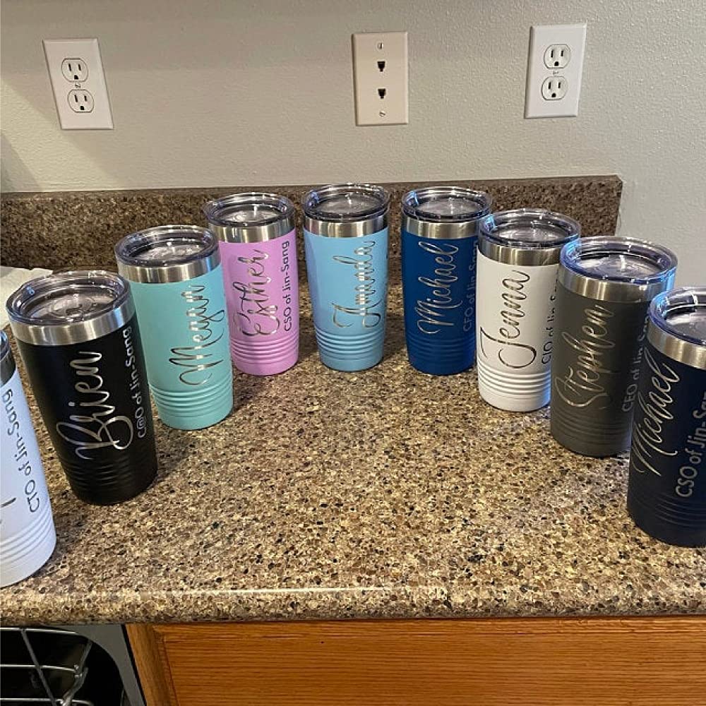 Custom Personalized Drink Tumbler with Lid & Straw - Laser Engraved with Your Logo/Text/Design - Insulated Stainless Steel Cup - Great for Office, Gym, Travel & Outdoor Activities - Unique Corporate Gift Idea (White)