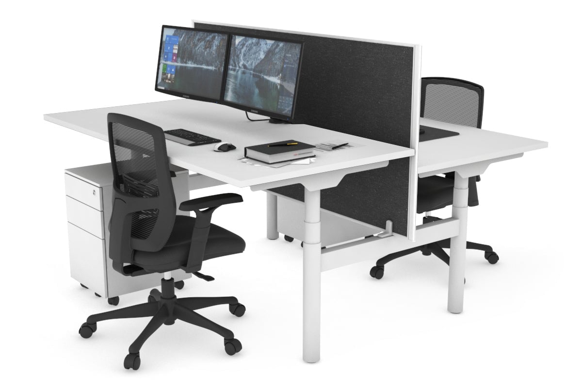 Flexi Premium Height Adjustable 2-Person H Bench Workstation - White Frame [1800L x 800W with Cable Management] - Ideal for Office, Home Workspace & Collaborative Environments