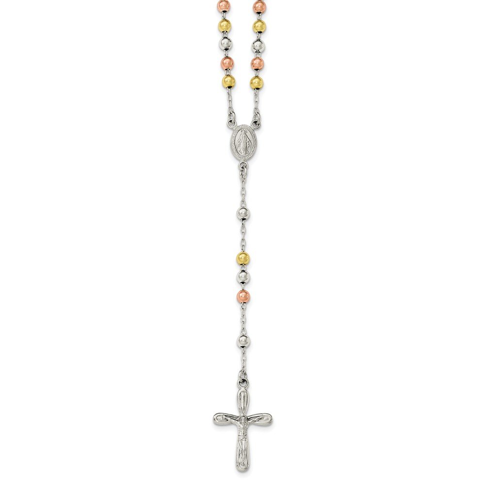 925 Sterling Silver Rosary Pendant Necklace - White, Rose & Yellow Gold Plated - Perfect for Religious Gifts, Daily Wear & Special Occasions