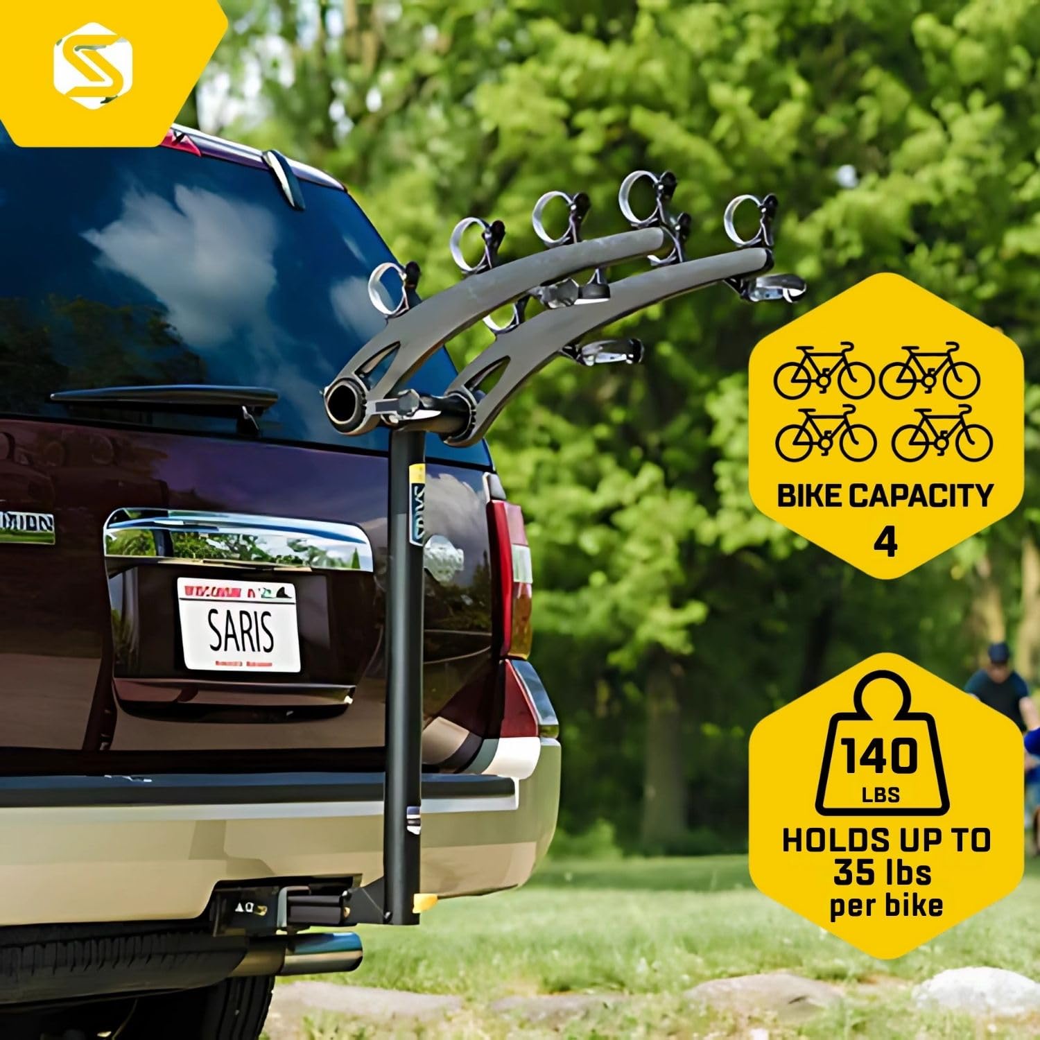 Saris Bones 4-Bike Hitch Rack - Foldable Bicycle Carrier with Tilting Base for SUV, Truck & Van - Perfect for Road Trips, Camping & Outdoor Adventures