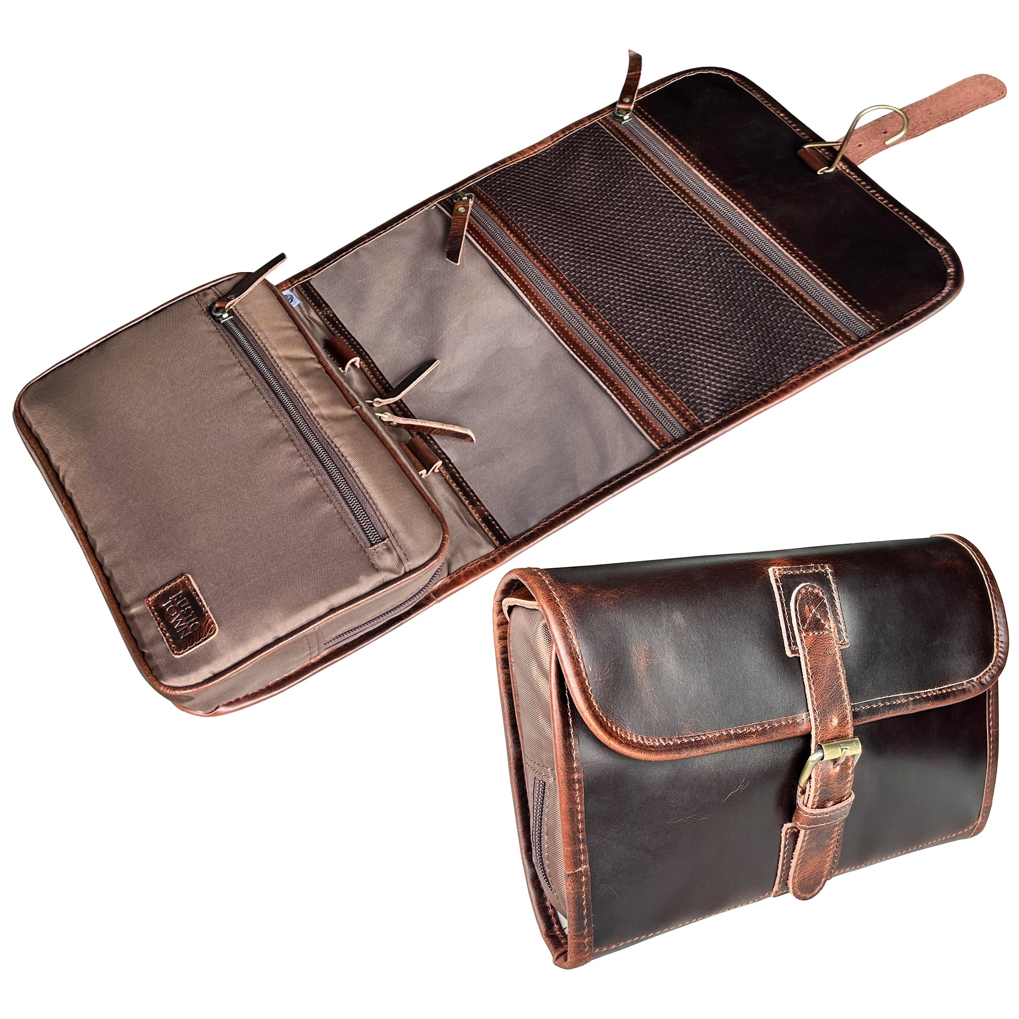 Premium Leather Hanging Toiletry Bag for Men & Women - Travel Cosmetic Organizer with Multiple Pockets - Perfect for Vacation, Gym, Camping & Business Trips
