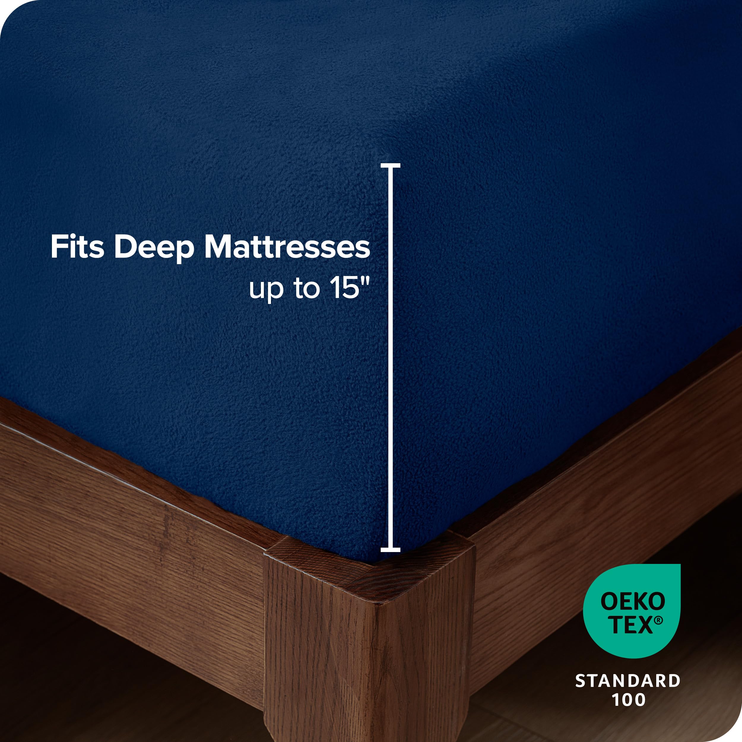 Bare Home Super Soft Fleece Fitted Sheet King Size - Extra Plush Polar Fleece Deep Pocket Bed Sheet - All Season Cozy Warmth for Winter & Cold Weather (King, Dark Blue) - Perfect for Bedrooms, Guest Rooms & Cozy Nights