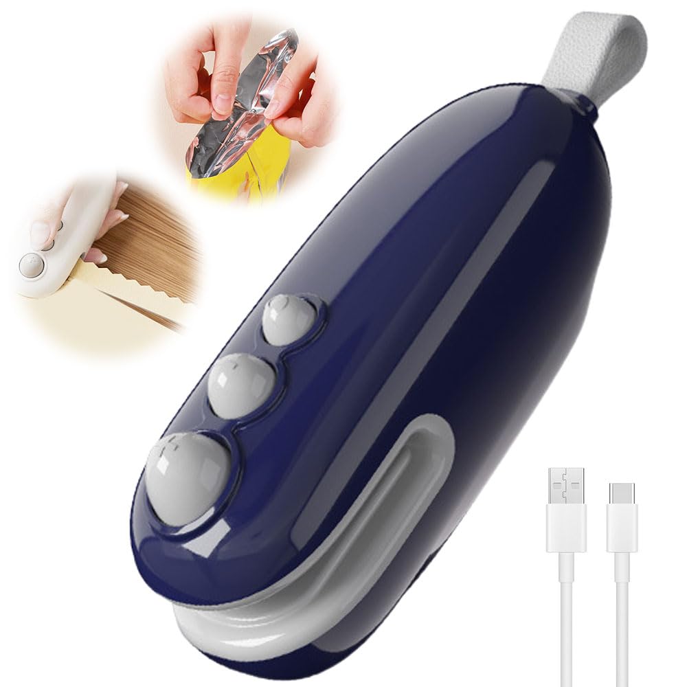 2024 Upgraded 2-in-1 USB Rechargeable Mini Bag Sealer - Portable Heat & Vacuum Food Sealing Machine for Plastic Bags, Snacks, Chips | Perfect for Kitchen Storage, Travel Snacks & Meal Prep (Blue)