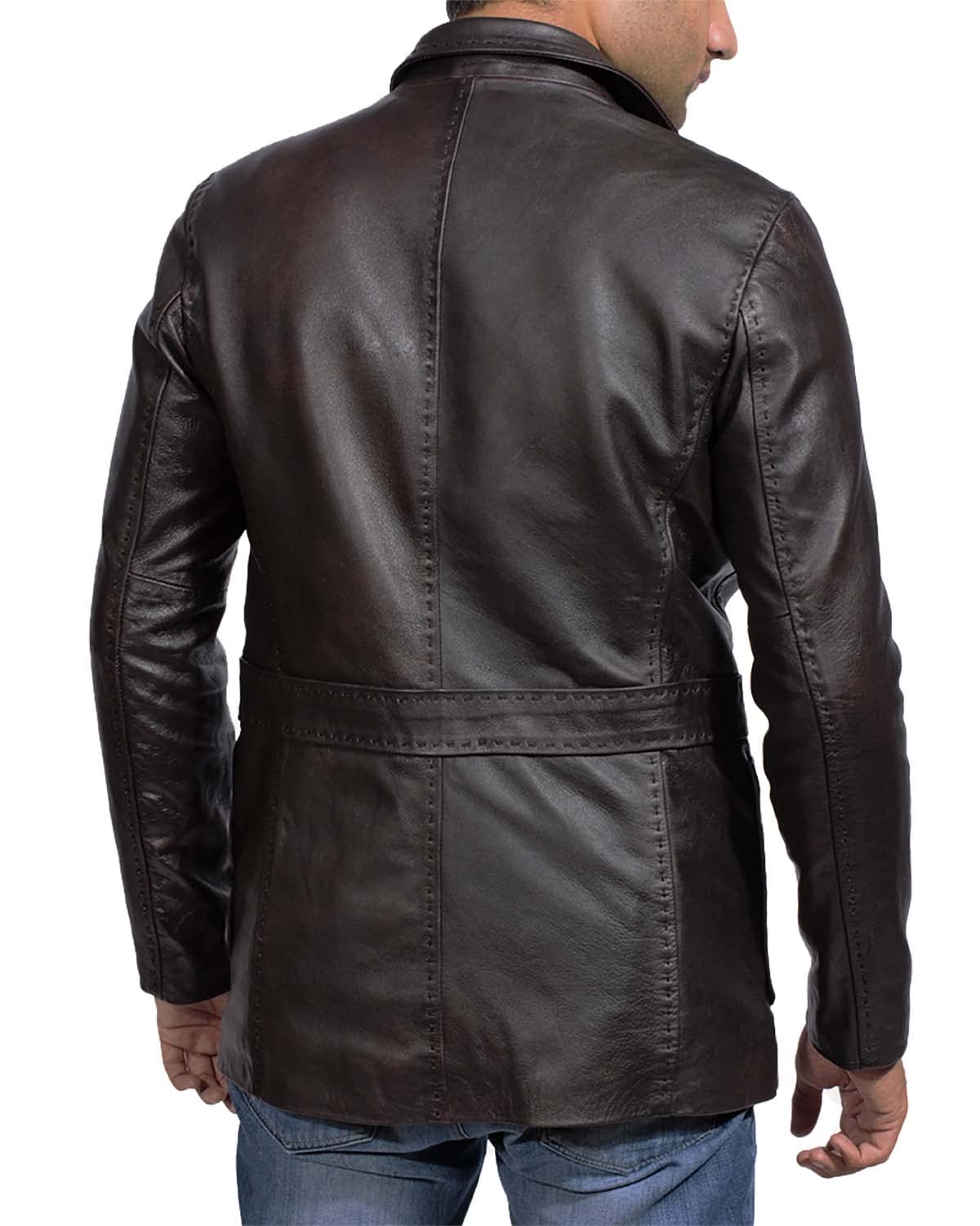 Premium Men's Black Leather Blazer with Wine Button Down & Notch Collar - The Jacket Maker | Stylish Formal Wear for Business, Weddings & Evening Events