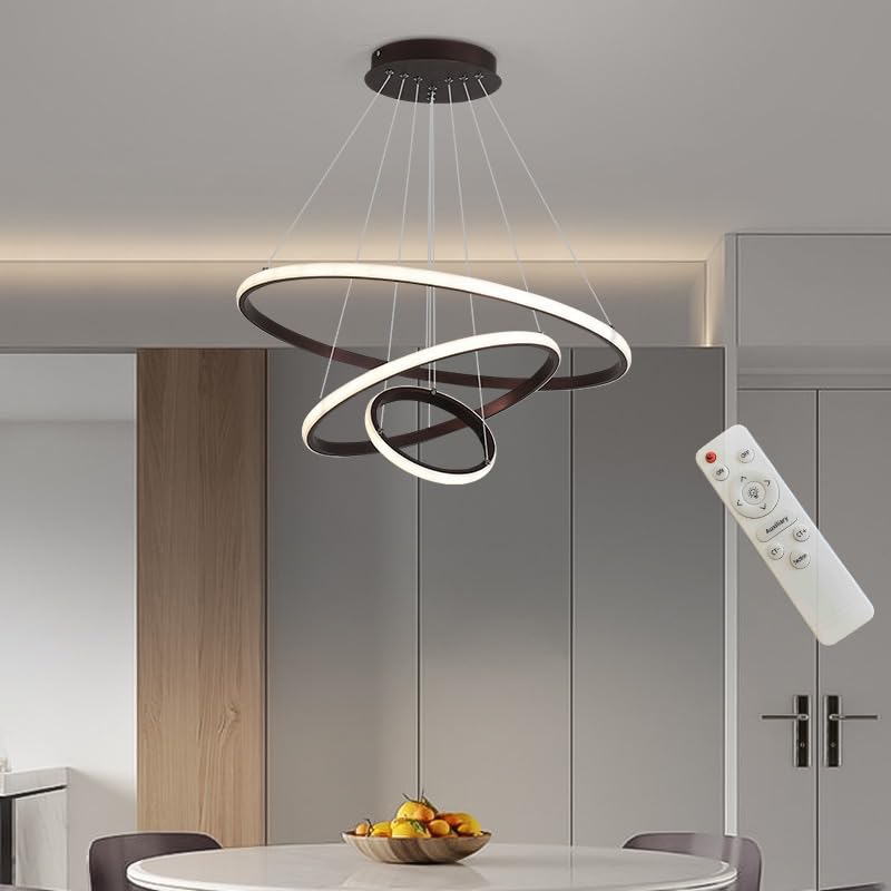 Modern Round Chandelier Lights - 3-Tier Dimmable LED Pendant Light with Remote Control for Dining Room, Kitchen & Office - White Finish | Energy Efficient Ceiling Lighting for Home Decor & Commercial Spaces