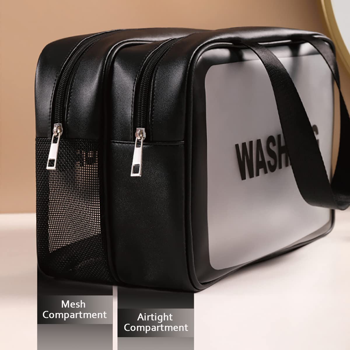 Matte Translucent Travel Toiletry Bag for Women & Men - XL Cosmetic Organizer with Handy Handle - Perfect for Makeup, Toiletries & Travel Accessories (Black) - Ideal for Airplane, Gym & Weekend Getaways