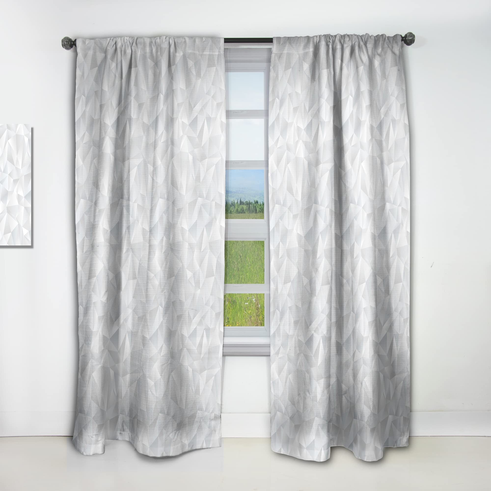 DesignQ Abstract White Geometric Pattern Thermal Insulated Curtains - 52x108 Inch Single Panel for Bedroom & Living Room - Modern Window Drapes for Home Decor & Light Blocking