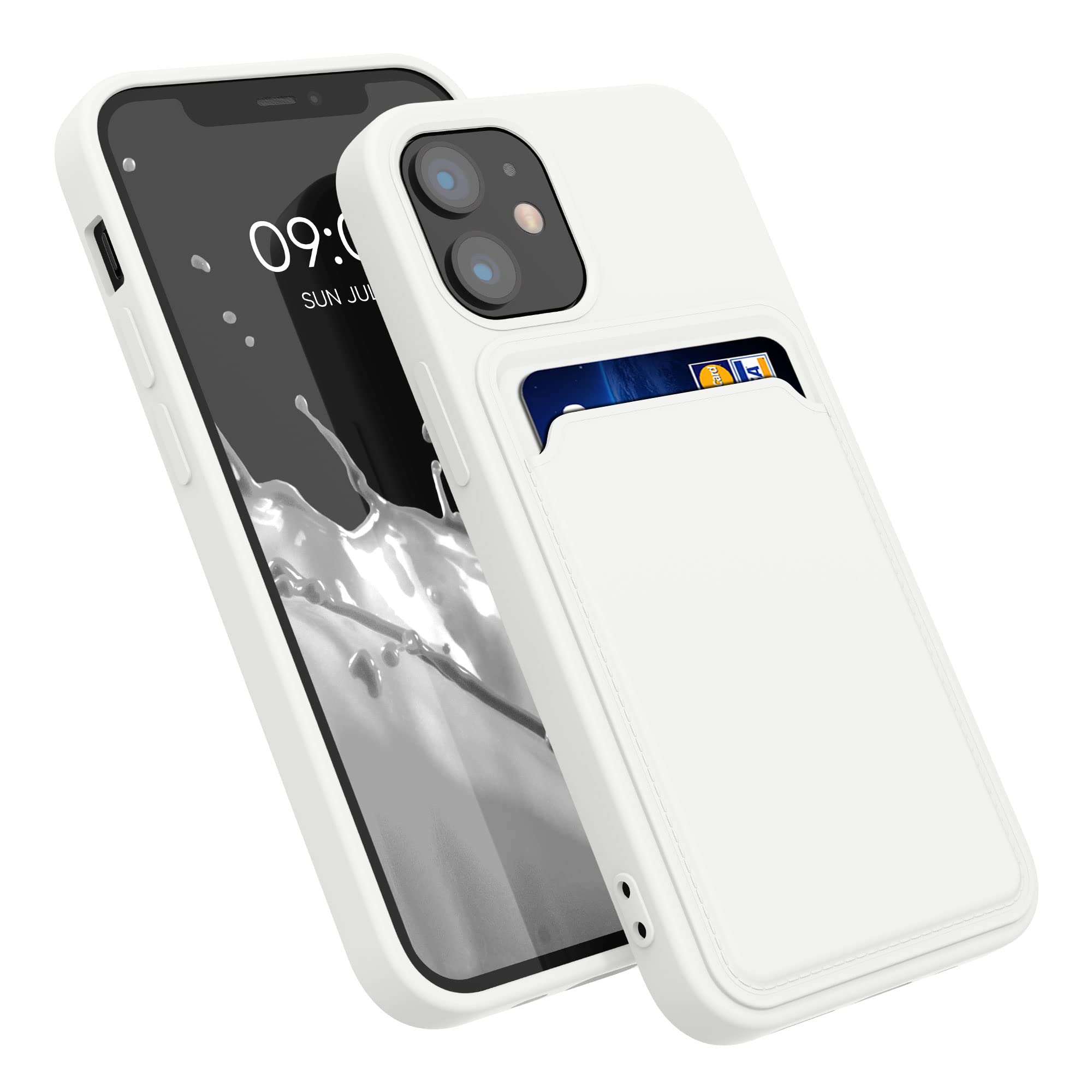 kwmobile Shockproof TPU Phone Case Compatible with Apple iPhone 12 Mini - Slim Protective Cover with Credit Card Holder (White) - Perfect for Everyday Use, Travel & Business Meetings