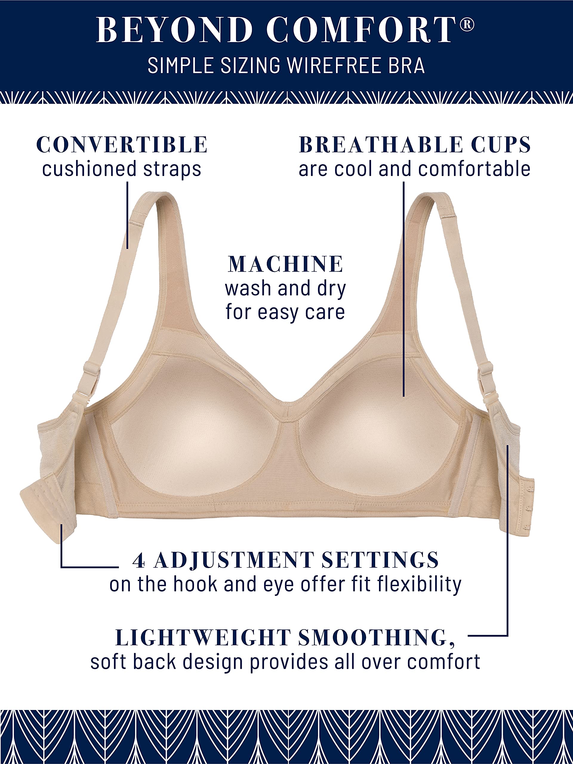 Vanity Fair Women's Beyond Comfort Wirefree Bra - Seamless Support for Everyday Wear, Yoga & Lounge - Simple Sizing & All-Day Comfort