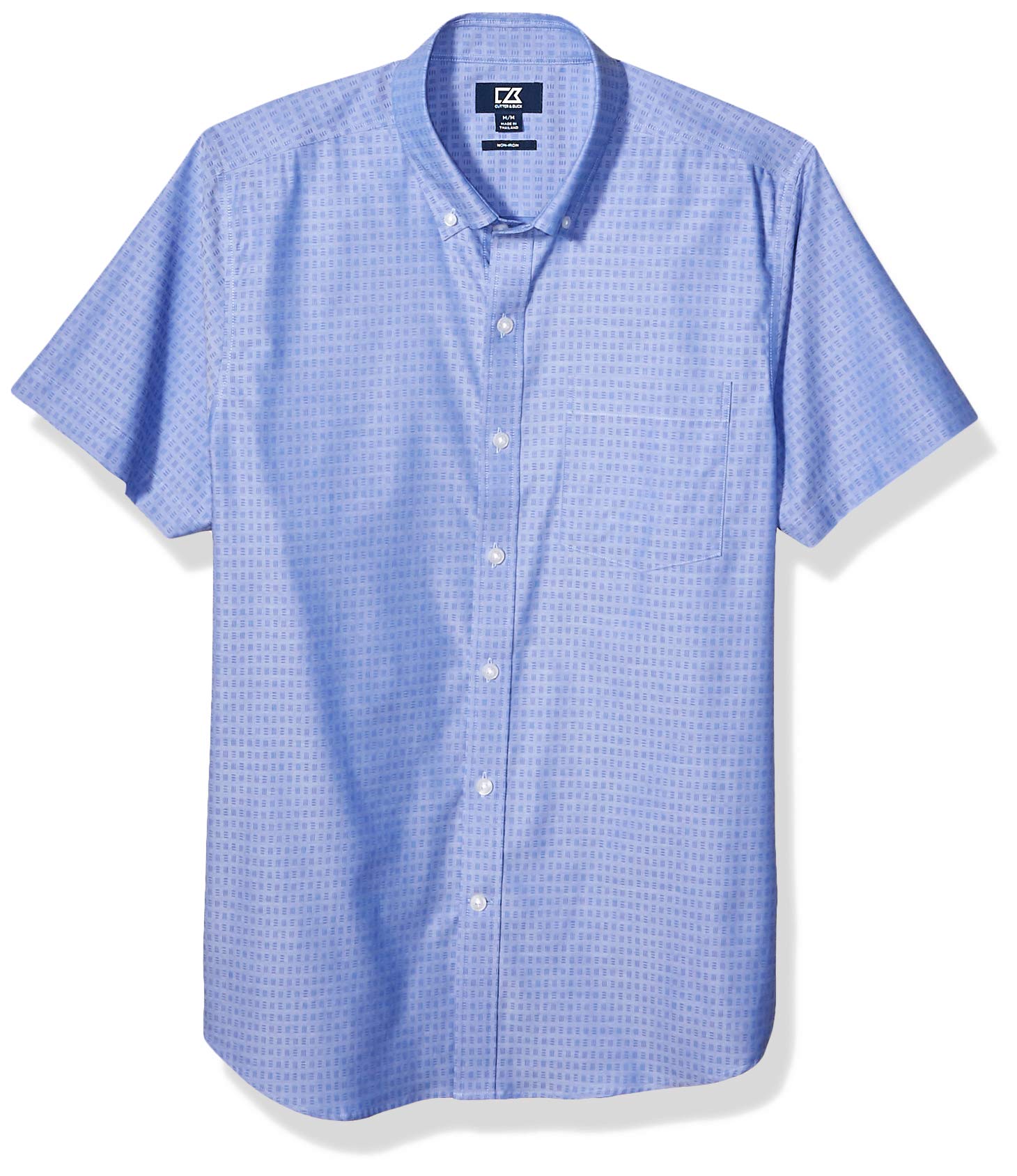 Cutter & Buck Men's Short Sleeve Jacquard Button-Up Shirt | Classic Three Bars Design | Perfect for Business Casual & Office Wear