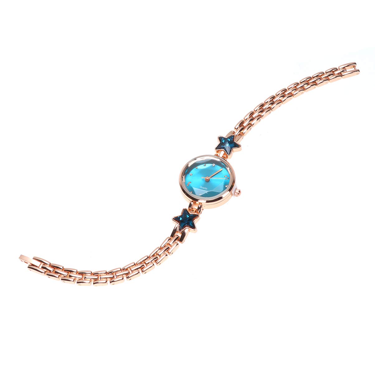 Elegant Hemobllo Women's Rose Gold Rhinestone Wrist Watch - Adjustable Alloy Bracelet with Star Shaped Crystals | Perfect for Office, Party & Special Occasions
