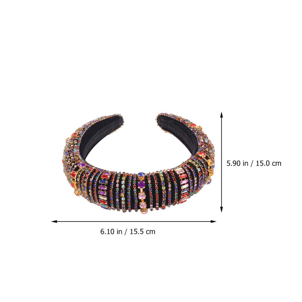 FRCOLOR Black Elastic Hair Band with Full Diamond Design - Stretchy Wide Brim Headband for Women, Pearl-Colored Hair Accessories for Parties, Weddings & Everyday Wear