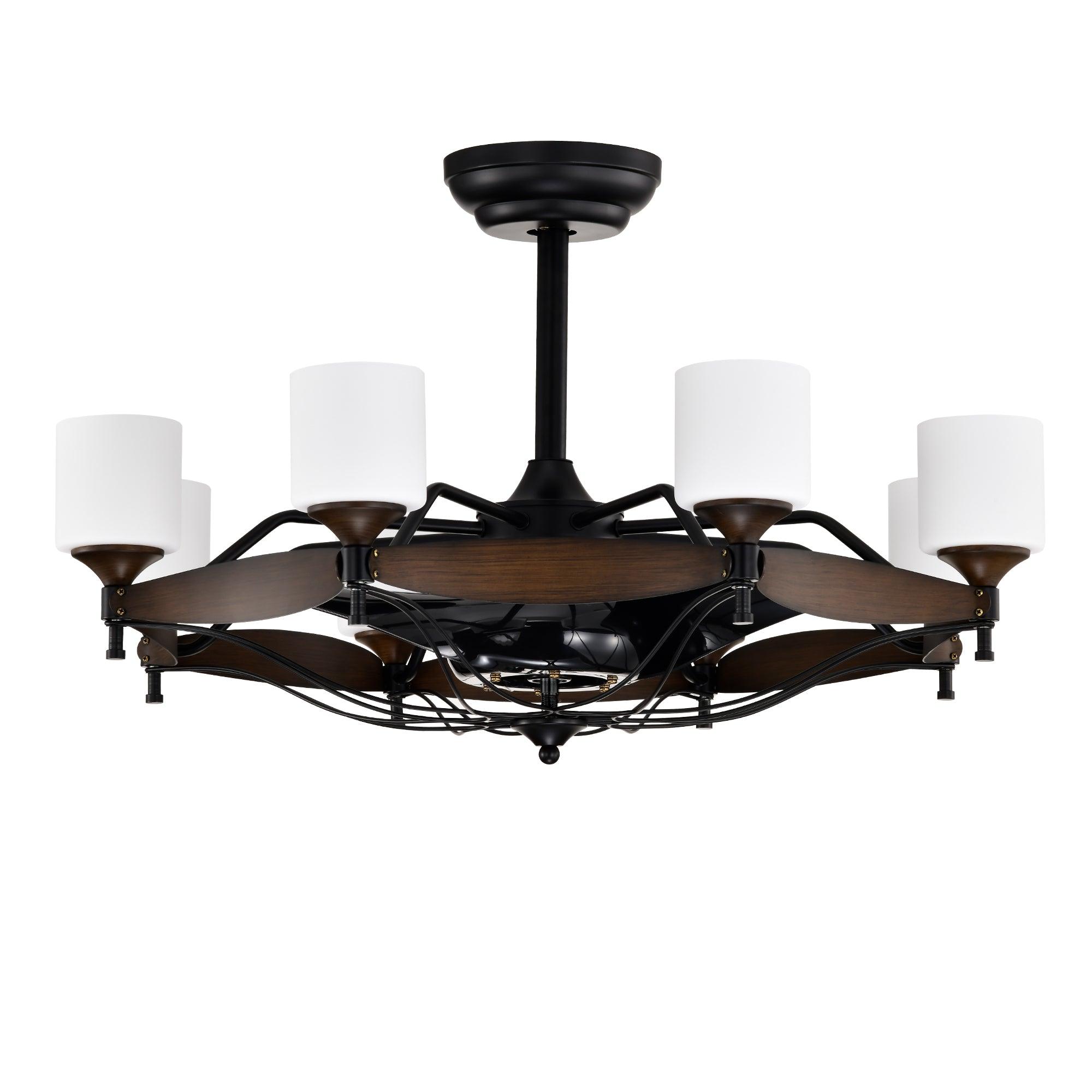 33 Inch Matte Black & Red Wood Grain Chandelier Ceiling Fan with Remote Control - DC Motor, 6 Speed Settings, 3 ABS Blades for Bedroom, Dining Room, Living Room, Kitchen, Farmhouse & Entryway | Perfect for Modern and Rustic Home Decor