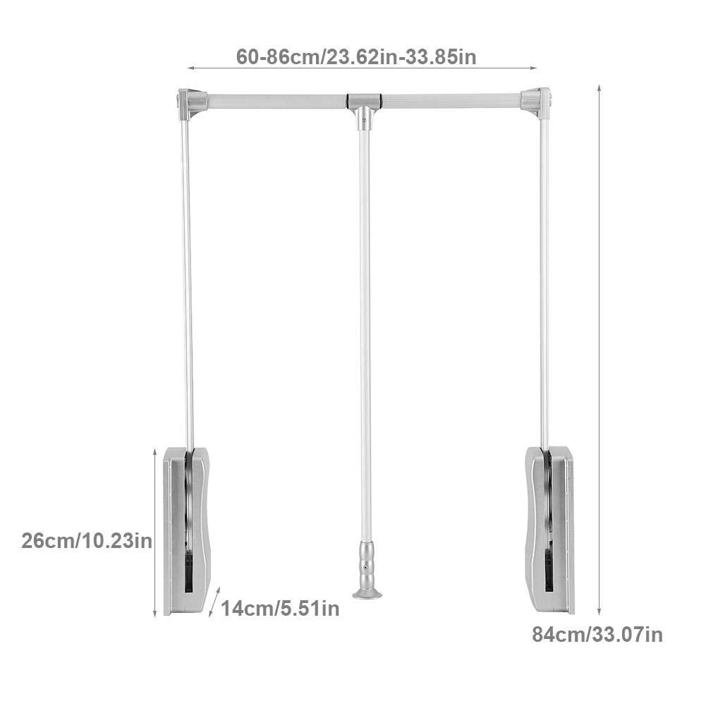 Adjustable Aluminum Pull Down Closet Rod - Space Saving Wardrobe Hanger Rail for Hanging Clothes (600-830mm) - Perfect for Small Closets, Apartments & Dorm Rooms