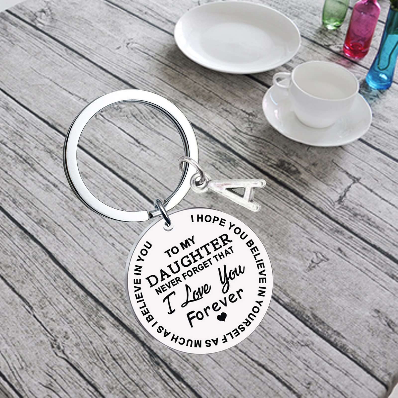 My Daughter Keychain - Personalized 26 Initial Letter Key Ring with 'I Love You Forever' Charm | ULemeili Alphabet Keychain for Birthdays, Graduation Gifts & Keepsakes