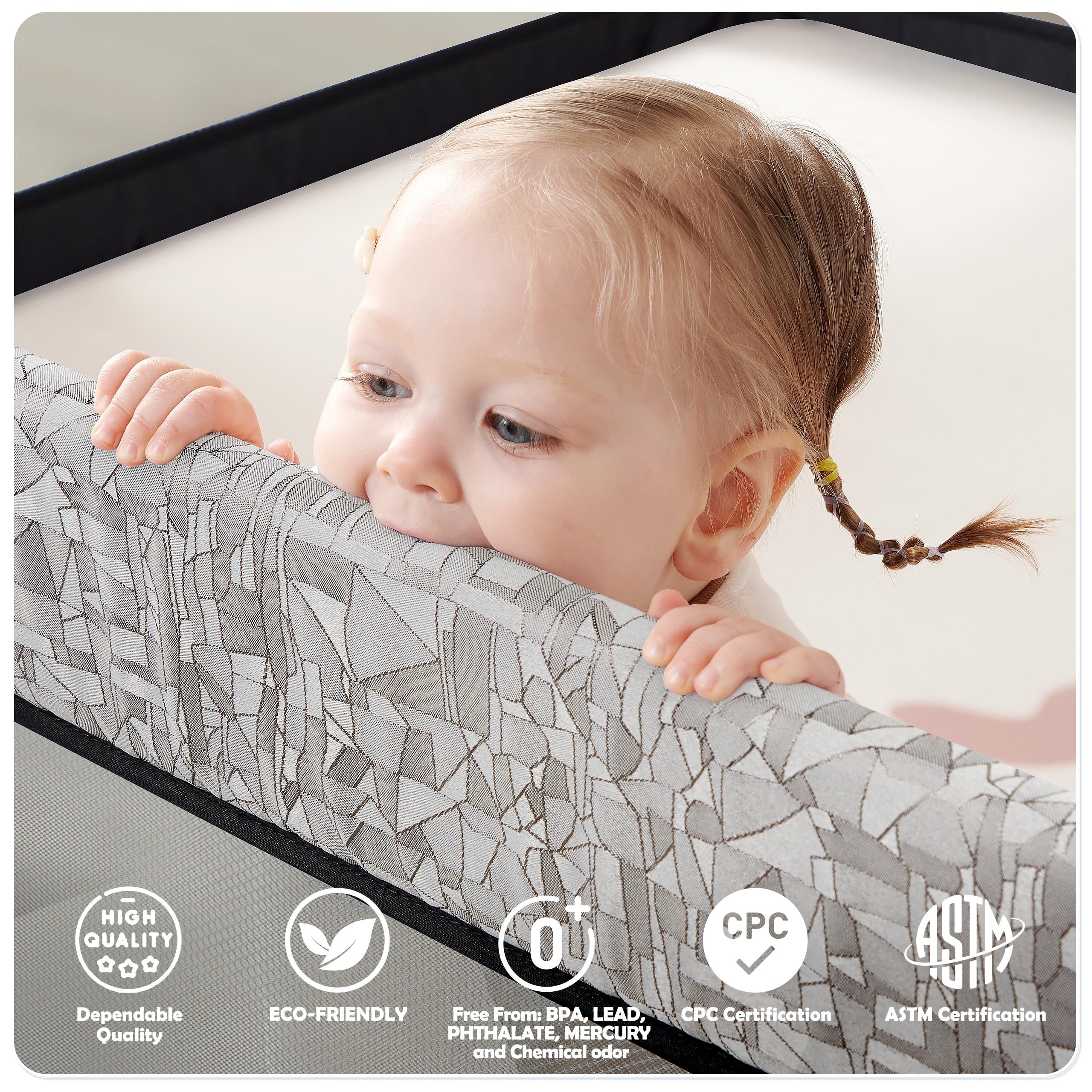 Sweeby Baby Playpen - 59x59 Inch Extra Large Play Yard with Door for Babies & Toddlers, Indoor & Outdoor Safety Fence for Playtime, Crawling & Learning - Black