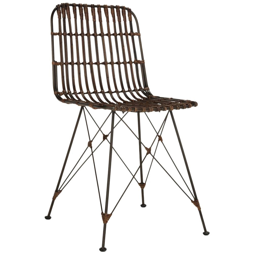 Safavieh Minerva Brown & Black Wicker Dining Chairs (Set of 2) - Rattan Bistro Chairs for Indoor/Outdoor Patio, Kitchen, Breakfast Nook & Dining Room Decor