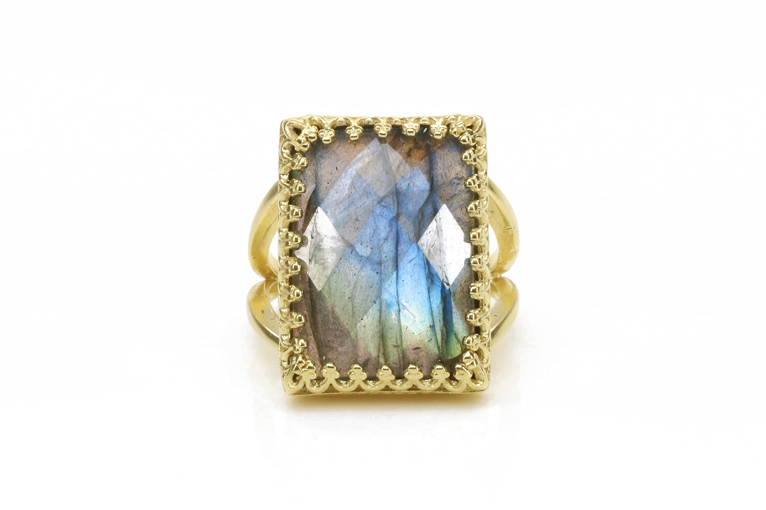 Handmade Labradorite Statement Ring in 14k Gold-filled Band | Sizes 3-12.5 | Elegant Jewelry Gift with Fancy Box | Perfect for Weddings, Parties & Special Occasions