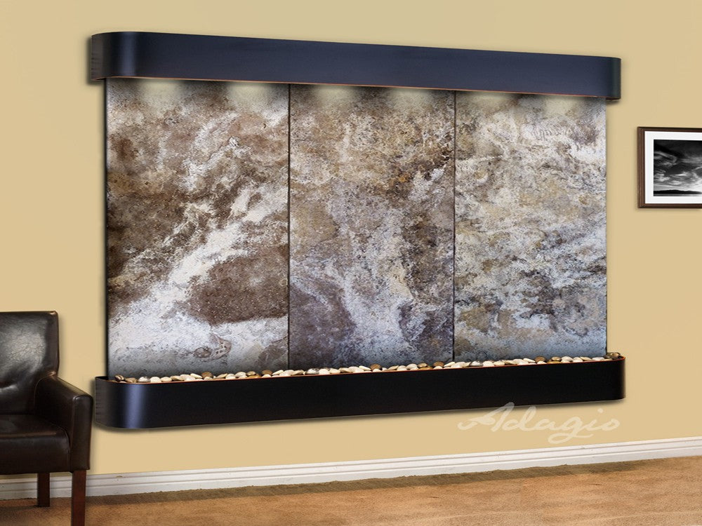 Adagio Solitude River Round Blackened Copper Magnifico Travertine Coffee Table SRR1508 - Perfect for Living Room, Lounge & Modern Home Decor
