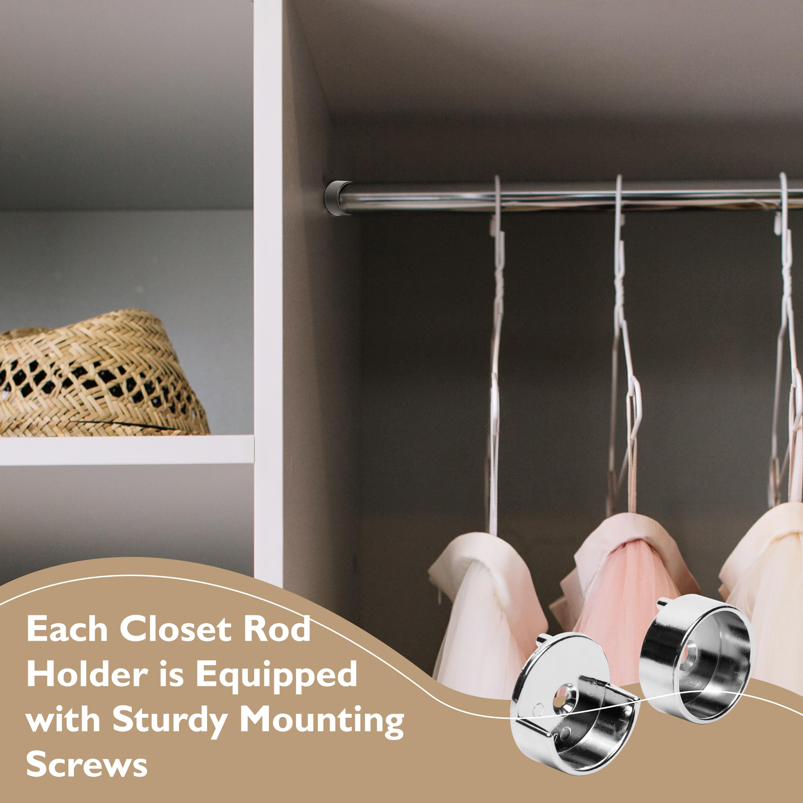 B&B Hardware Heavy-Duty Round Closet Rod End Supports - 1 Pair of Durable Metal Wardrobe Brackets & Closet Pole Holders | Perfect for Bedroom Closet Organization, Walk-in Wardrobe Upgrades & Custom Storage Solutions