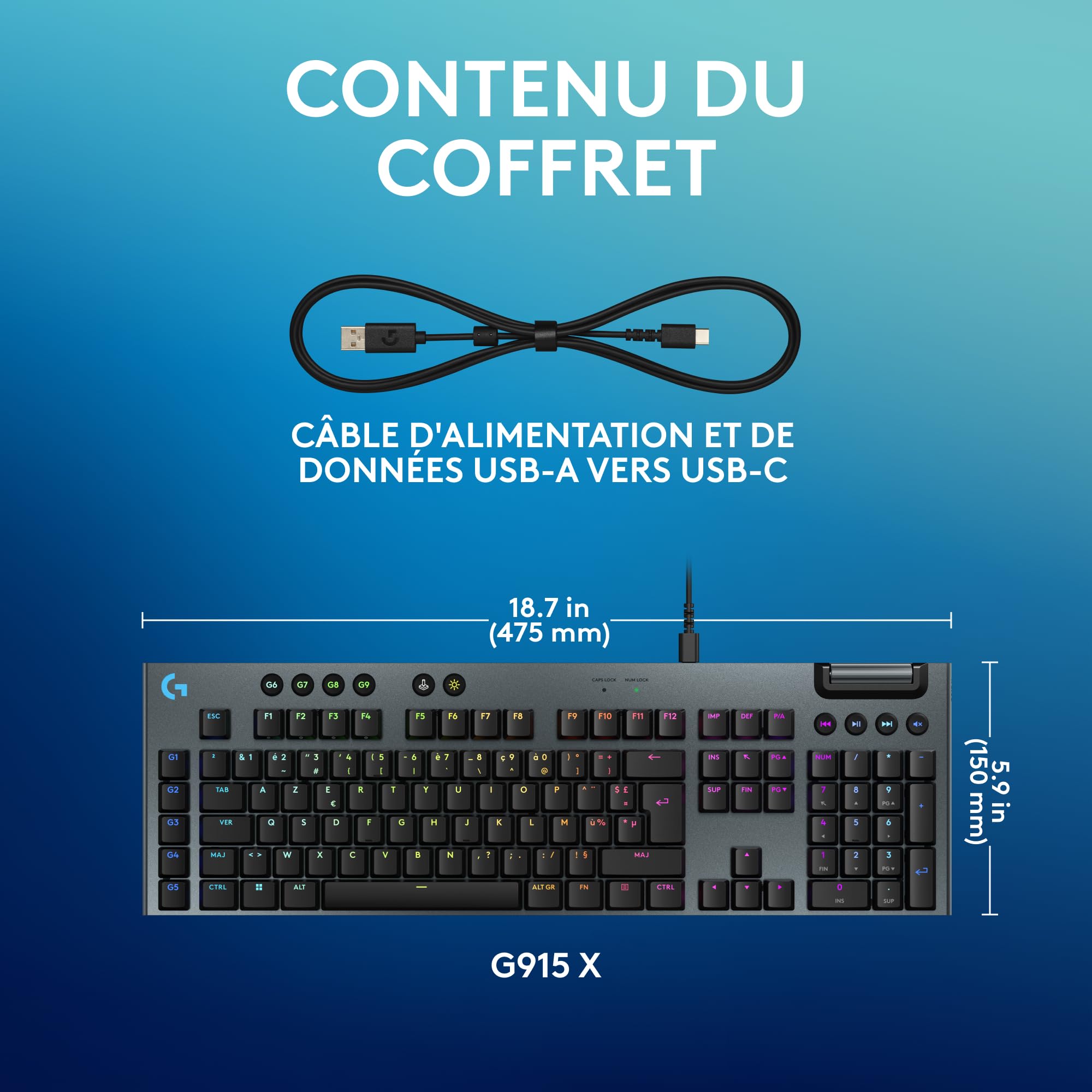 Logitech G915 X Ultra-Slim Mechanical Gaming Keyboard - RGB, Programmable Keys for PC/Mac Gaming