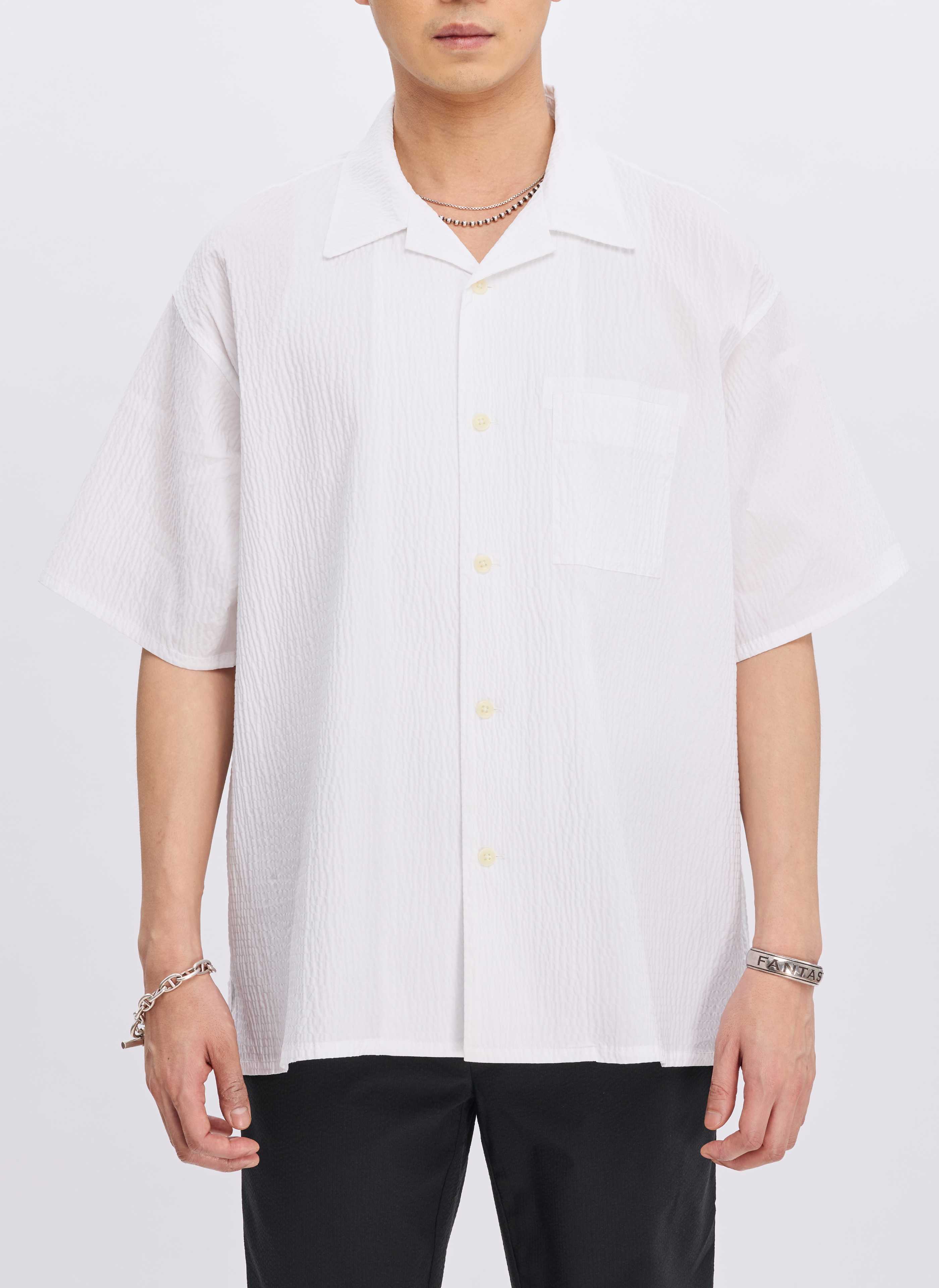 Breathable Cotton Nylon Seersucker Open Collar Shirt for Men - Casual Summer Office Wear & Outdoor Activities