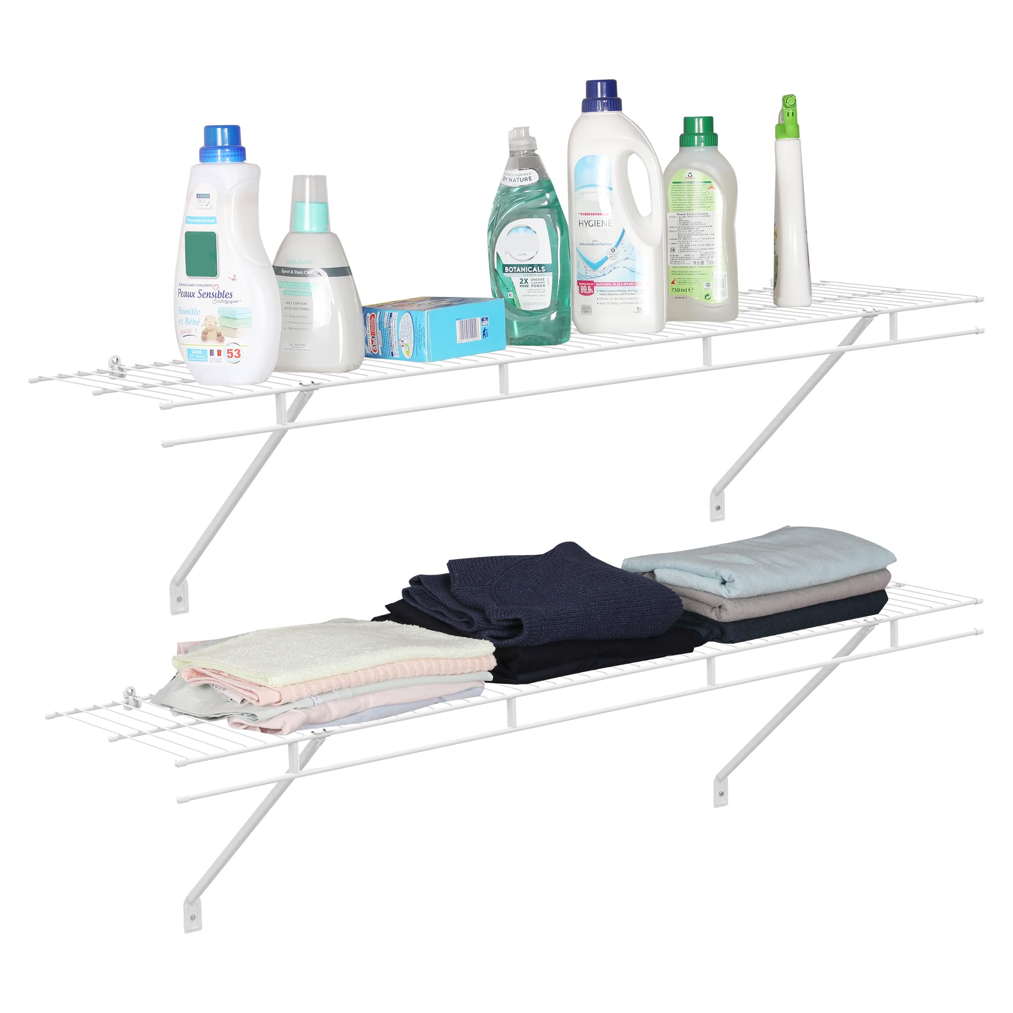 HAUSHOF 4-Pack Wall Mounted Closet Shelves - 4 ft x 12 in White Wire Shelving for Laundry Room, Closet, Basement Organization & Storage - Perfect for Home, Office, Garage and Pantry Storage Solutions