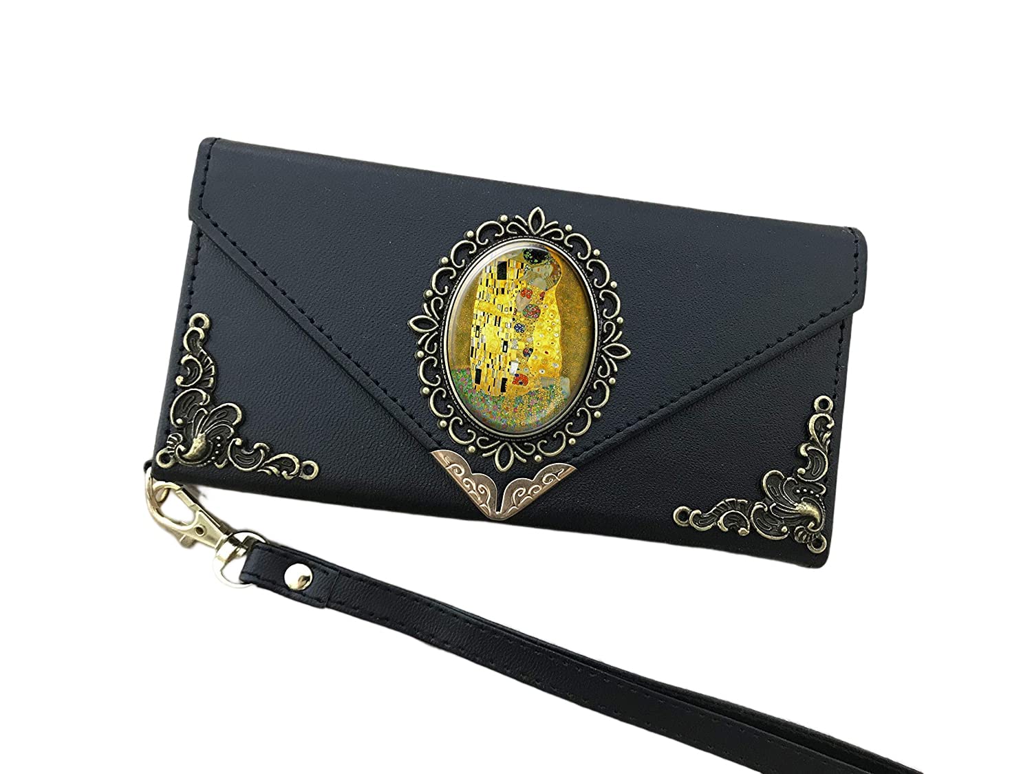 Gustav Klimt The Kiss Art Design Premium Leather Wallet Case for iPhone X/XS/XR/11/12/13/14 Pro Max & Galaxy S23/S22/S21/S20 Ultra/S10/S9/Note 20/8/9/10 Plus - Perfect for Art Lovers & Daily Use