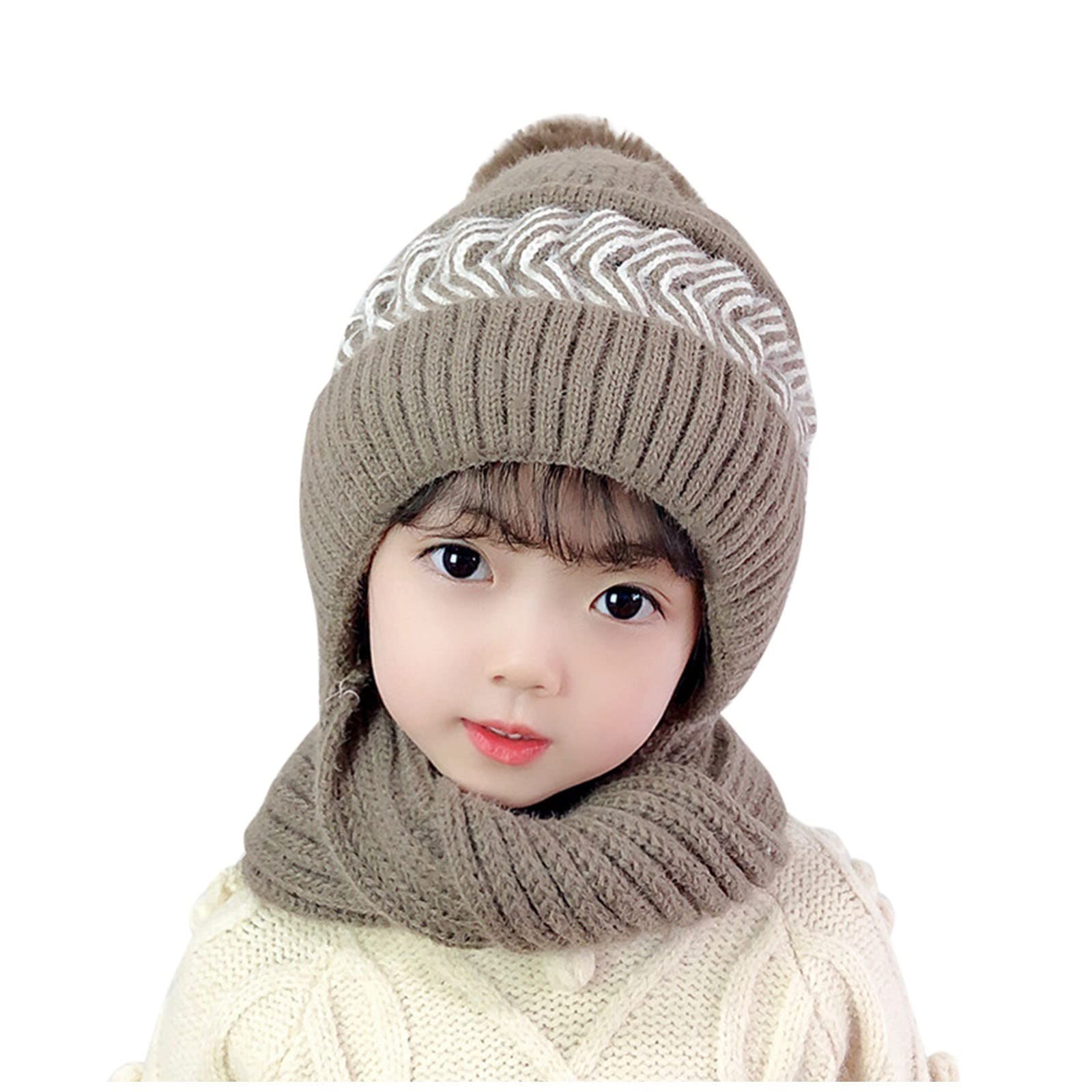 Warm Knitted Winter Hat for Kids & Men - Fleece Lined Coif Hood Scarf - Soft & Comfortable Cold Weather Beanie for Outdoor Activities, Skiing, Snowboarding