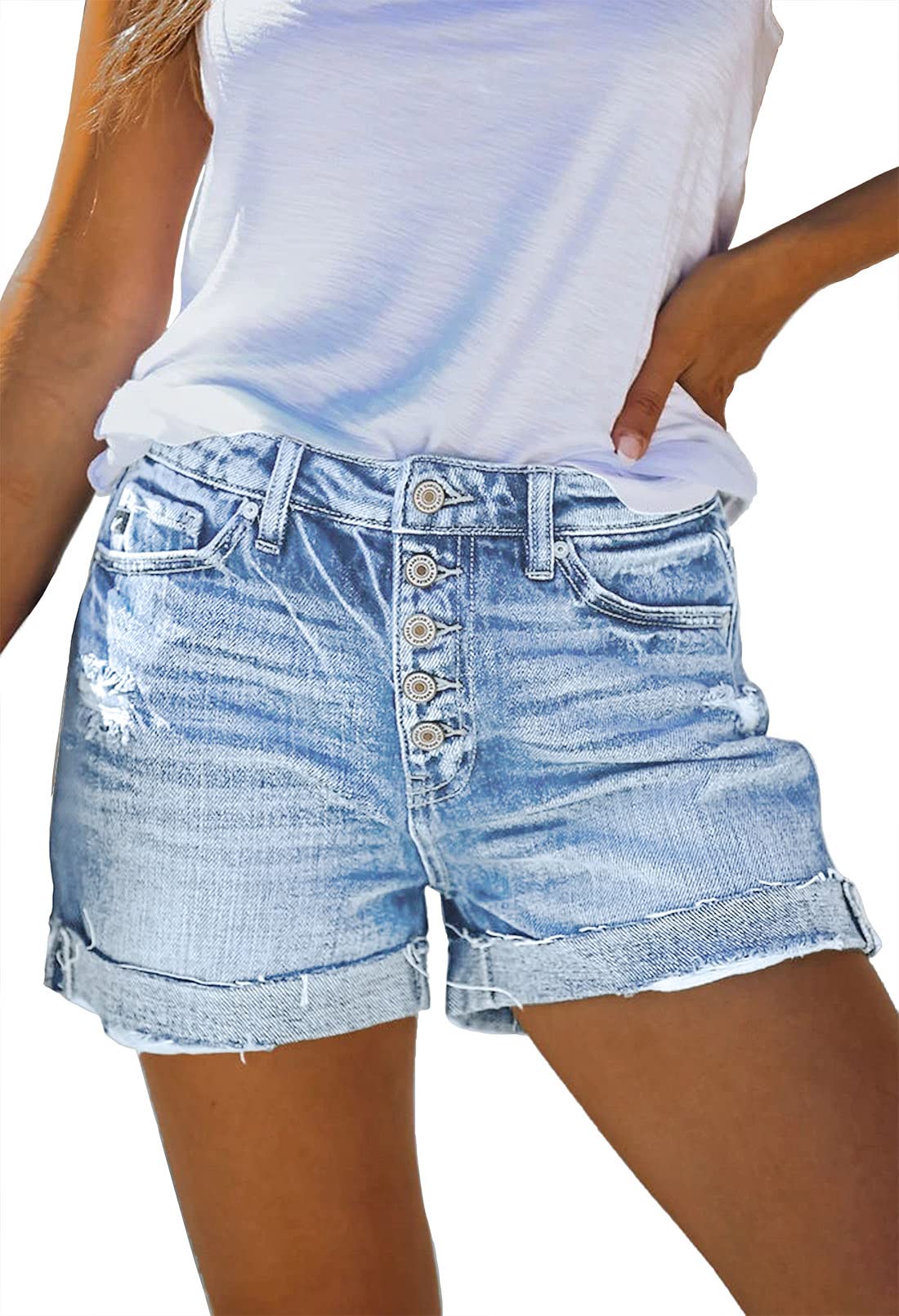 Women's High Waisted Denim Shorts - Ripped Hem & Distressed Frayed Jeans for Summer | Casual Streetwear, Beach Outfits & Music Festival Fashion