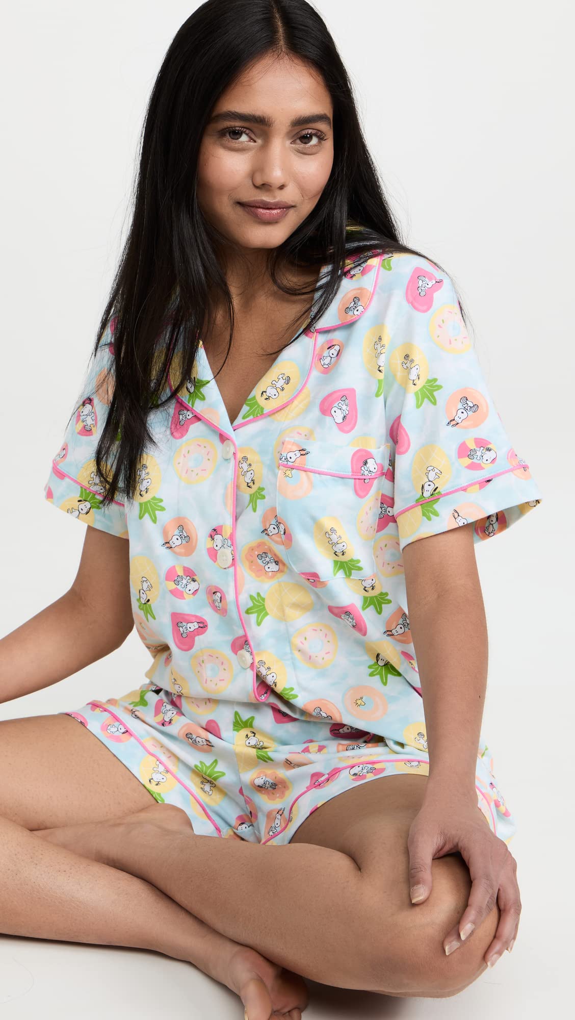 BedHead Pajamas Women's Classic Shorty PJ Set - Snoopy Print Sleepwear in Blue, Size XL (US 16) - Comfortable Lounge & Sleep Pajamas for Women, Perfect for Relaxing at Home or Vacation