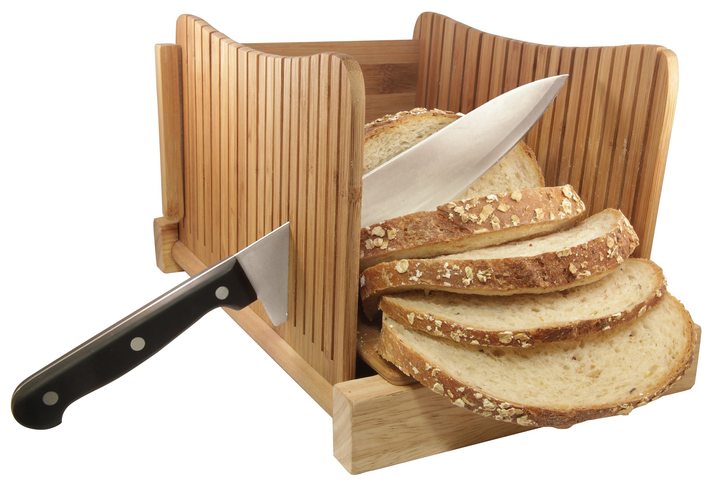 DB-Tech Bamboo Wood Compact Foldable Bread Slicer - Perfect for Kitchen, Camping & Small Spaces - Easy Storage & Portability
