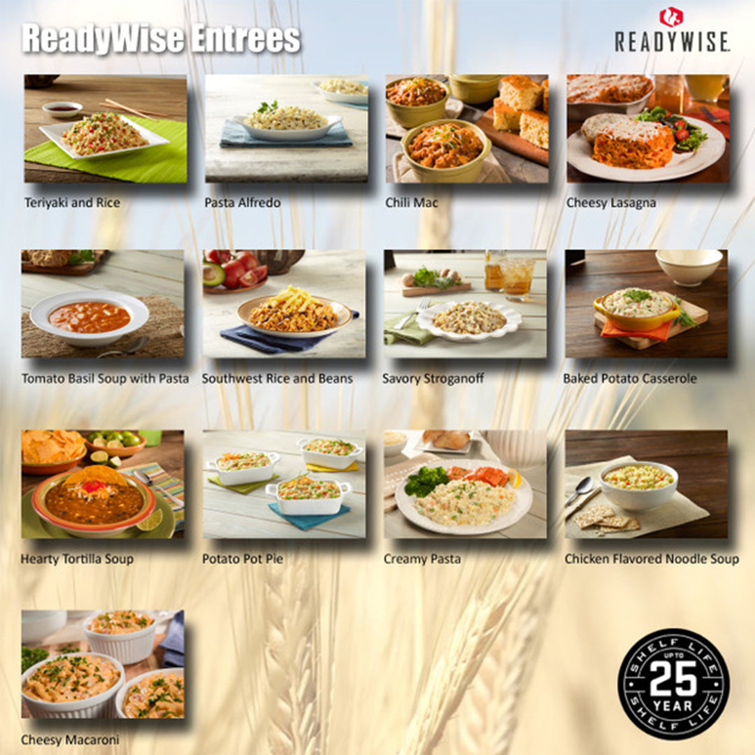 120 Serving Entree Wise Emergency Food Kit - Long Shelf Life Freeze Dried Meals for Camping, Hiking & Survival Preparedness
