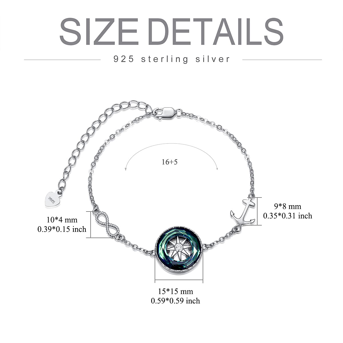 AOBOCO 925 Sterling Silver Compass Jewelry Set - Blue Crystal Necklace & Bracelet for Women | Graduation Gift, Travel Accessory, Inspirational Jewelry