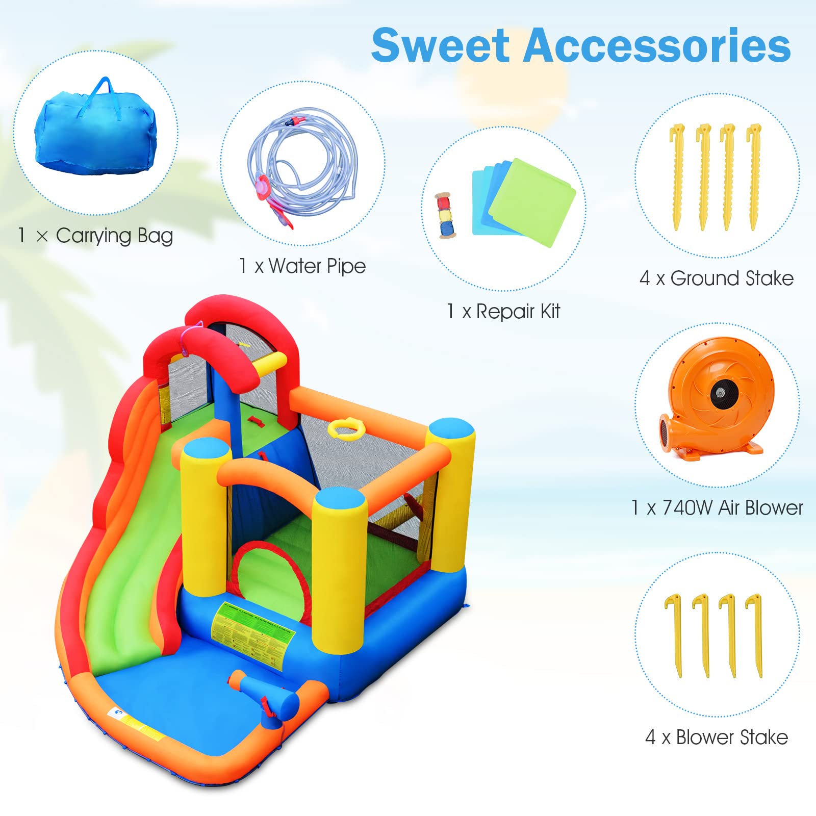 **HONEY JOY 6-in-1 Inflatable Water Slide & Bounce House with Splash Pool - Giant Blow Up Water Park for Kids & Adults - Outdoor Backyard Fun with 740W Blower (Perfect for Summer Parties, Birthdays & Family Gatherings)**