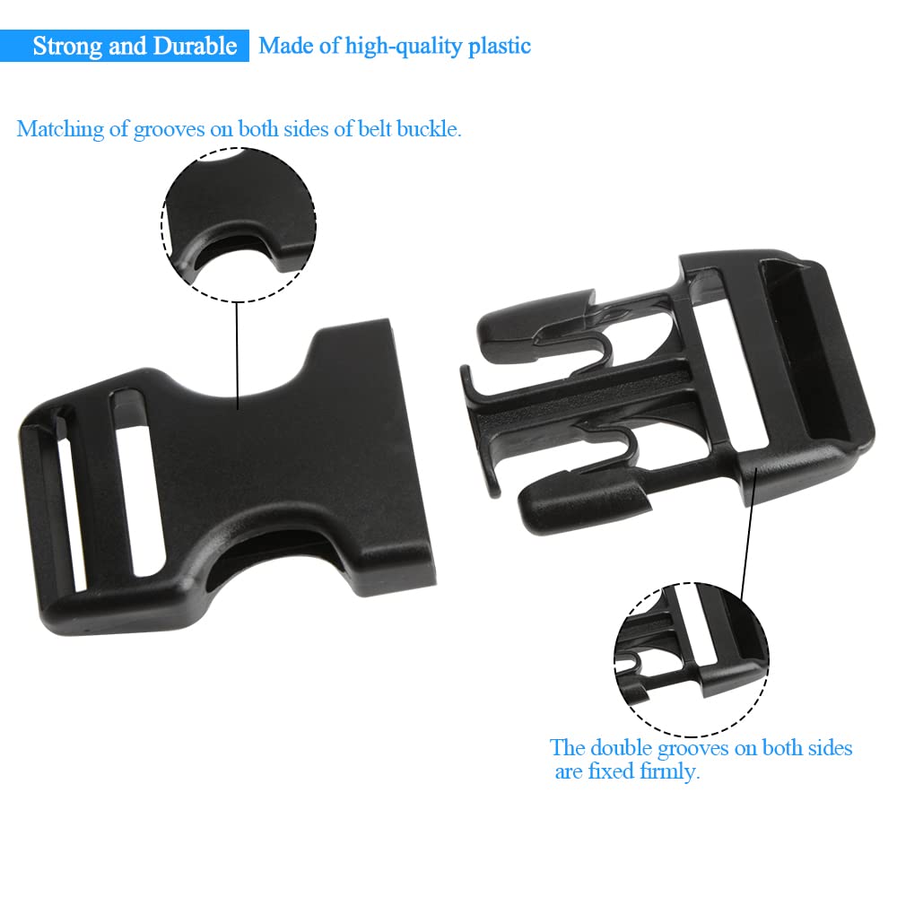 YXQ 2-Pack Black Plastic Side Release Buckle Clips for Wide Webbing Belts - Perfect for Luggage Straps, Backpack Repairs & Outdoor Gear Adjustments