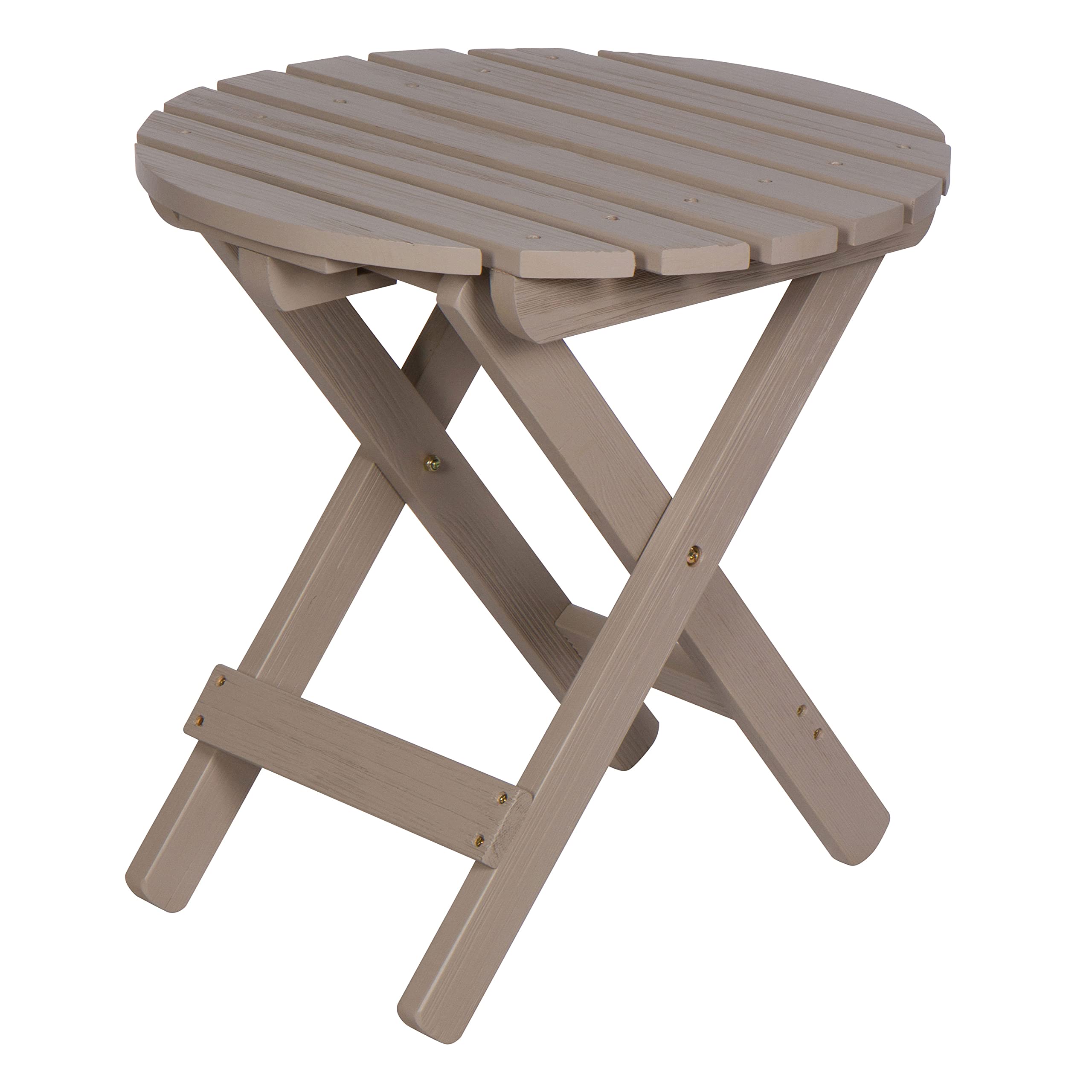Shine Company Round Wooden Folding Solid Wood Side Table - Outdoor Adirondack Small Patio Table in Graystone - Perfect for Backyard, Garden, Deck & Poolside Use