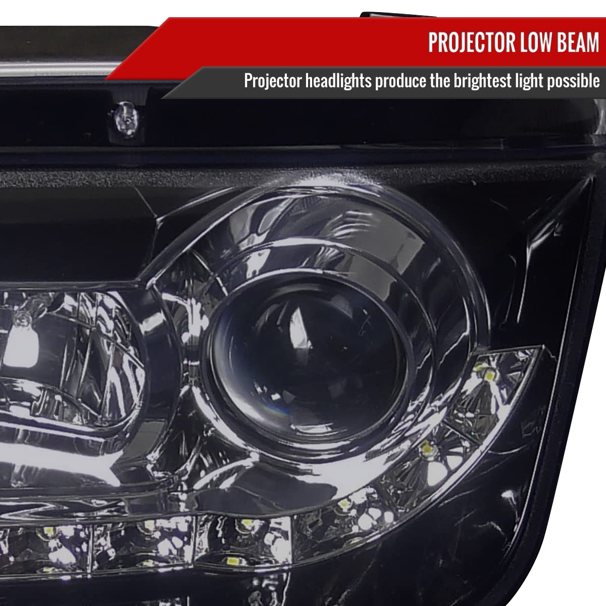 99-05 LED Strip Glossy Black Projector Headlights Pair - Left & Right Compatible with [Vehicle Models] - Upgrade Your Night Driving Visibility & Style