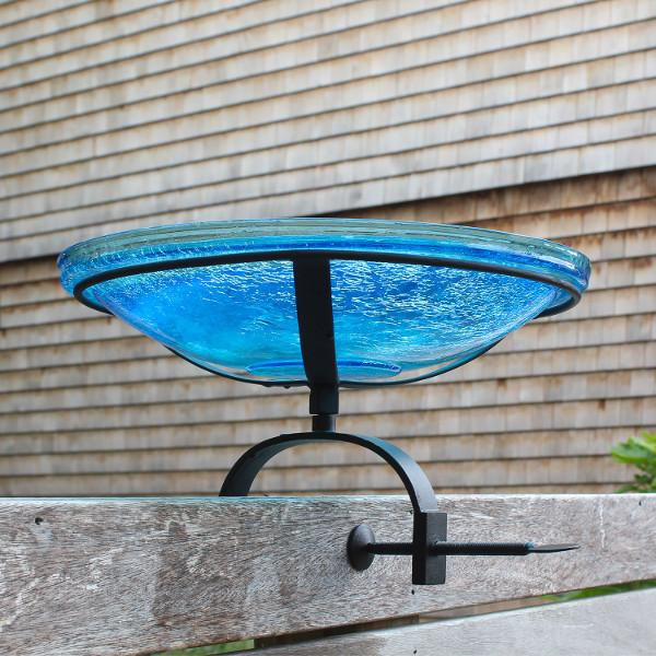 Teal Crackle Glass Birdbath Bowl for Garden Decor - Handmade Crackled Glass Bird Feeder for Outdoor Patio, Yard & Wildlife Habitat