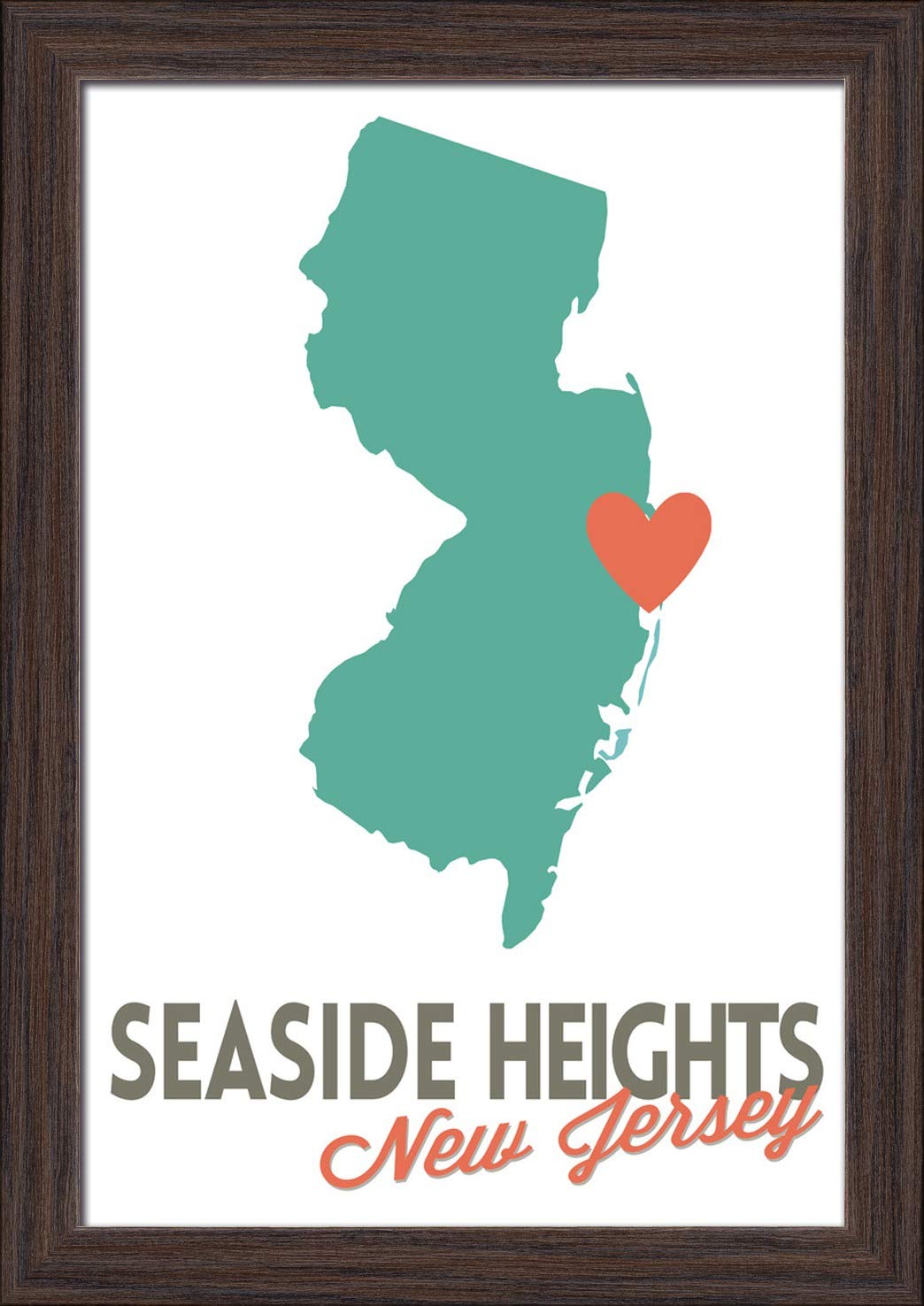 New Jersey State Outline and Heart Art Print - 12x18 Giclee Fine Art, Recycled Wood Frame in Espresso Brown - Perfect for Coastal Home Decor, Beach House Wall Art, Jersey Shore Gift Idea