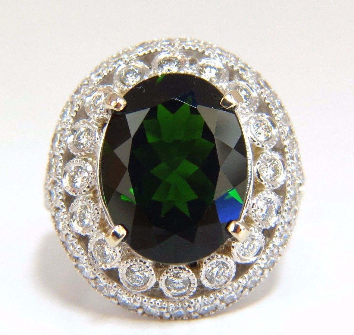 6.71CT GIA Certified Natural Vivid Green Diopside Halo Diamond Ring in 14K Gold - Elegant Engagement, Wedding & Anniversary Jewelry Gift for Women