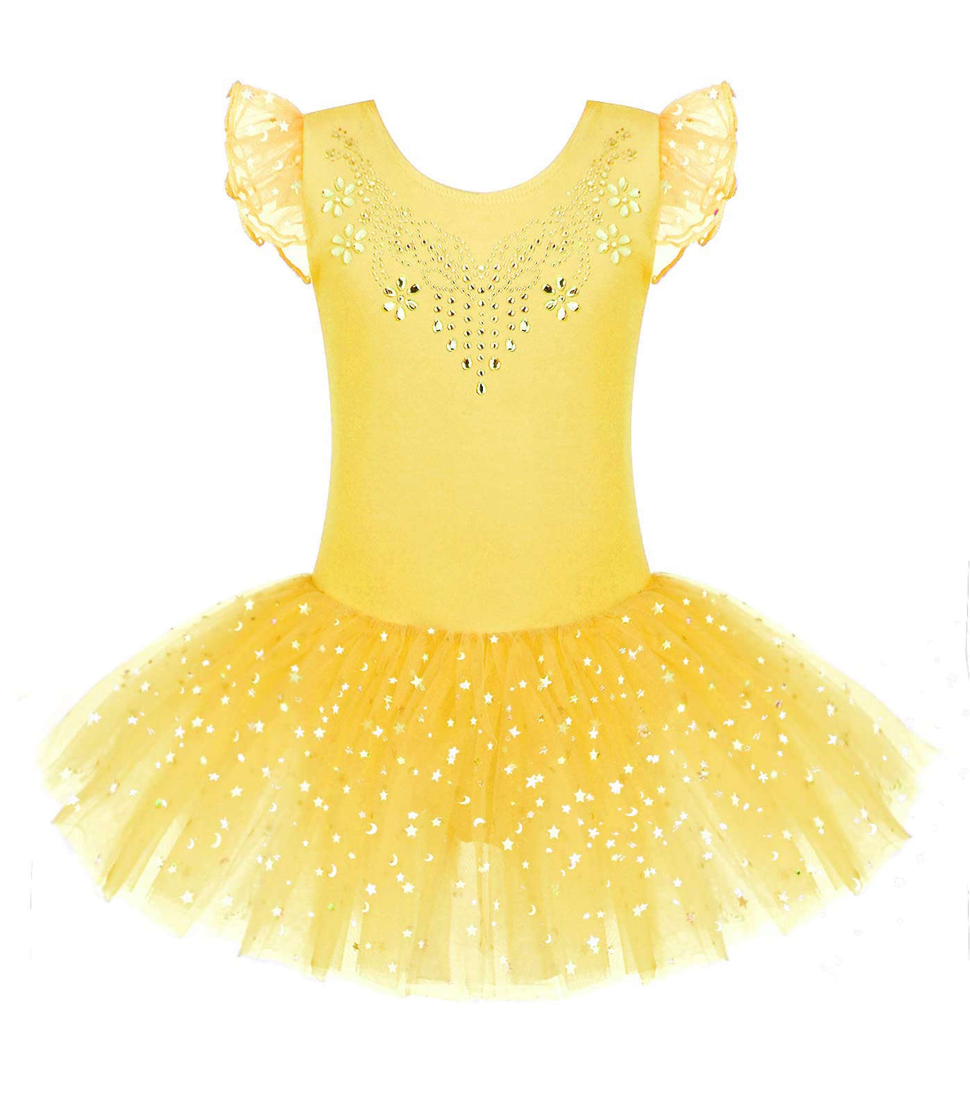 Zaclotre Girls Ballet Leotard with Ruffle Sleeves & Shiny Tutu Skirt - Dance Costume for Ballet, Recital, Competition & Performance - Perfect for Toddler Ballerinas Ages 3-8