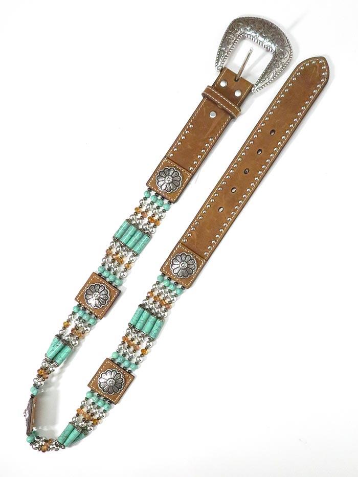 Nocona N3412744 Women's Beaded Floral Concho Western Belt - Brown Leather Cowgirl Belt for Western Outfits & Rodeo Events