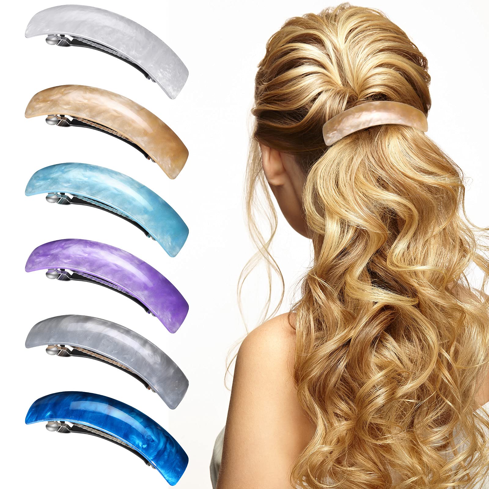 WILLBOND 6 Pcs Large Hair Barrettes for Women - French Hair Clips with Retro Clasp - Perfect Gift for Mom (6 Colors, Delicate Patterns) - Ideal for Work, Parties & Everyday Hairstyles