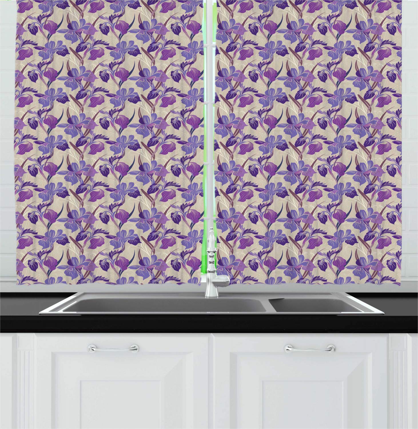 Ambesonne Floral Kitchen Curtains - Blooming Flowers Digital Print Window Drapes, 2 Panel Set for Kitchen & Cafe Decor, 55