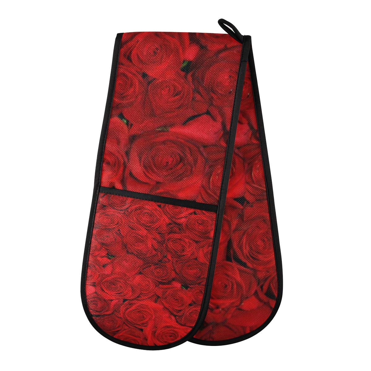 Heat Resistant Red Rose Floral Double Oven Mitts - Extra Long 7